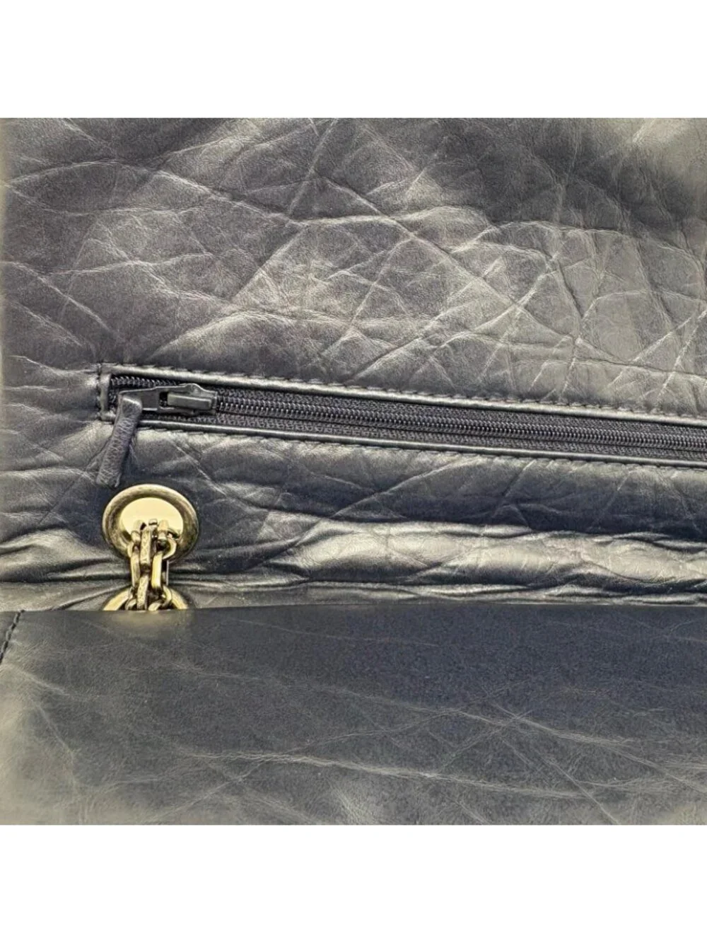 Chanel 2.55 Large Flap Shoulder Bag Aged Calfskin Navy Silver Mademoiselle Lock